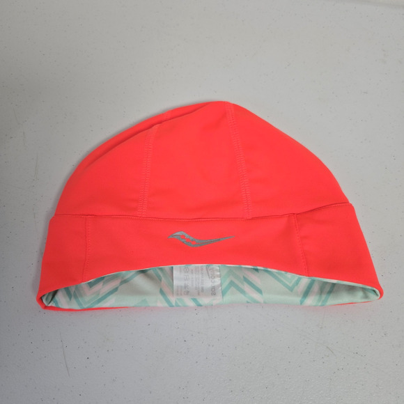 Saucony Hat Womens Neon Coral Drylete Ponytail Skull Cap NWT Running Outdoors - Picture 2 of 8
